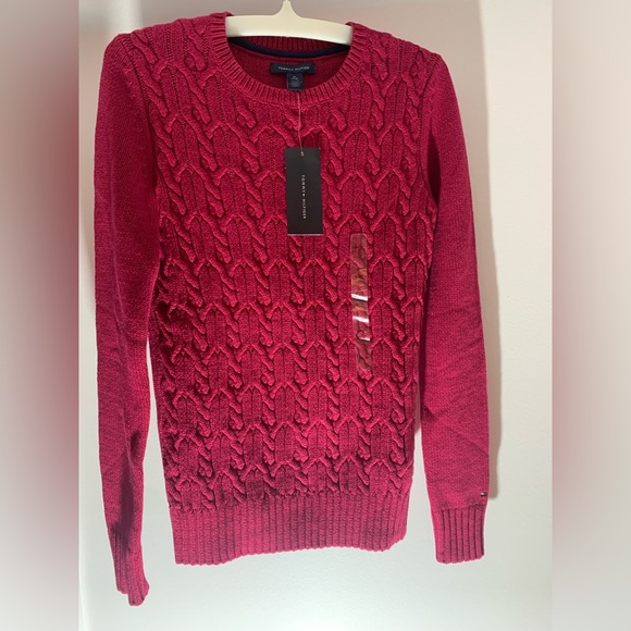 NWT Tommy Hilfiger pink/red/raspberry cotton knit cable sweater xs - Picture 2 of 8